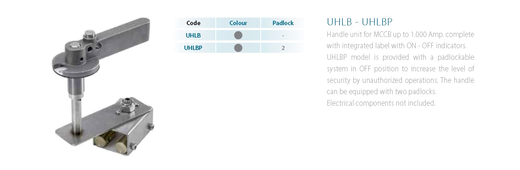 UHLB - UHLBP Handle unit for MCCB up to 1.000 Amp. complete with integrated label with ON - OFF indicators.